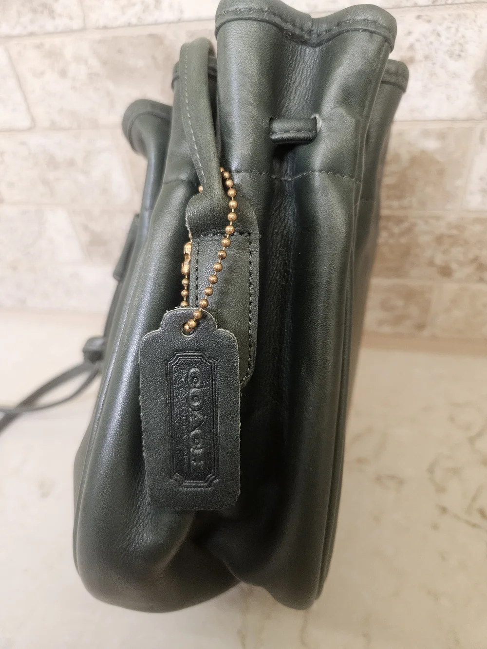 COACH Leather Drawstring Marble Bag Shoulder Bag in Ivy Green - Vintage 4031